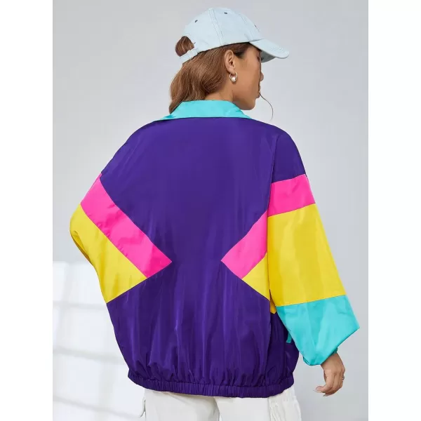 SweatyRocks Women's Casual Lightweight Color Block Bomber Jacket