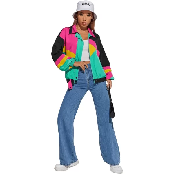 SweatyRocks Women's Casual Lightweight Color Block Bomber Jacket
