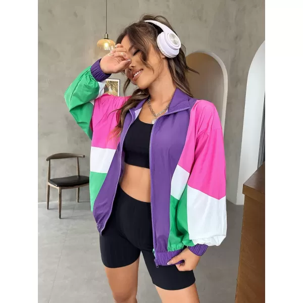 SweatyRocks Women's Casual Lightweight Color Block Bomber Jacket
