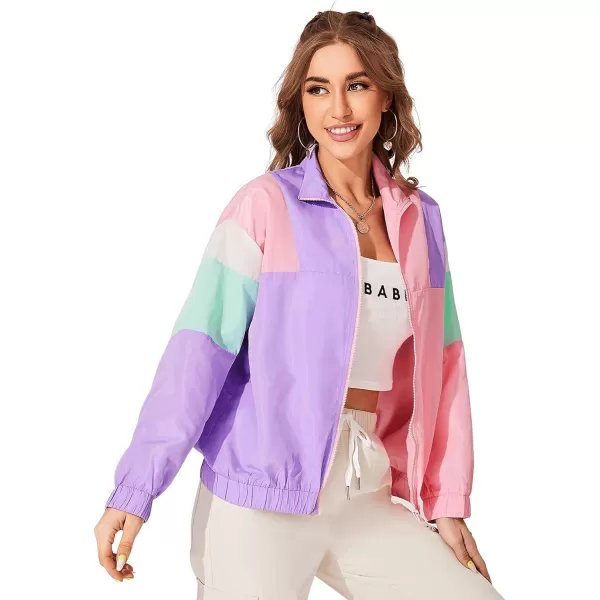 SweatyRocks Women's Casual Lightweight Color Block Bomber Jacket