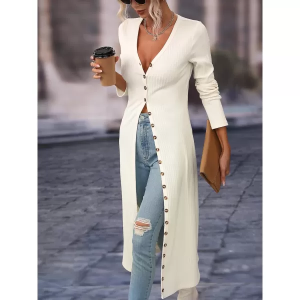 SweatyRocks Women's Casual Long Sleeve Button Front Long Coat V Neck Ribbed Knit Cardigan
