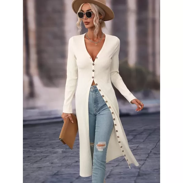 SweatyRocks Women's Casual Long Sleeve Button Front Long Coat V Neck Ribbed Knit Cardigan