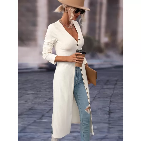 SweatyRocks Women's Casual Long Sleeve Button Front Long Coat V Neck Ribbed Knit Cardigan