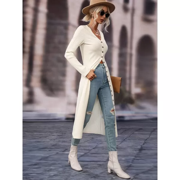 SweatyRocks Women's Casual Long Sleeve Button Front Long Coat V Neck Ribbed Knit Cardigan