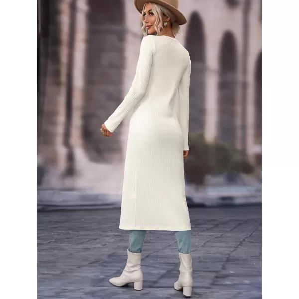 SweatyRocks Women's Casual Long Sleeve Button Front Long Coat V Neck Ribbed Knit Cardigan