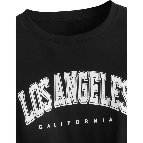SweatyRocks Women's Casual Long Sleeve Crew Neck Letter Print Crop Top Sweatshirt