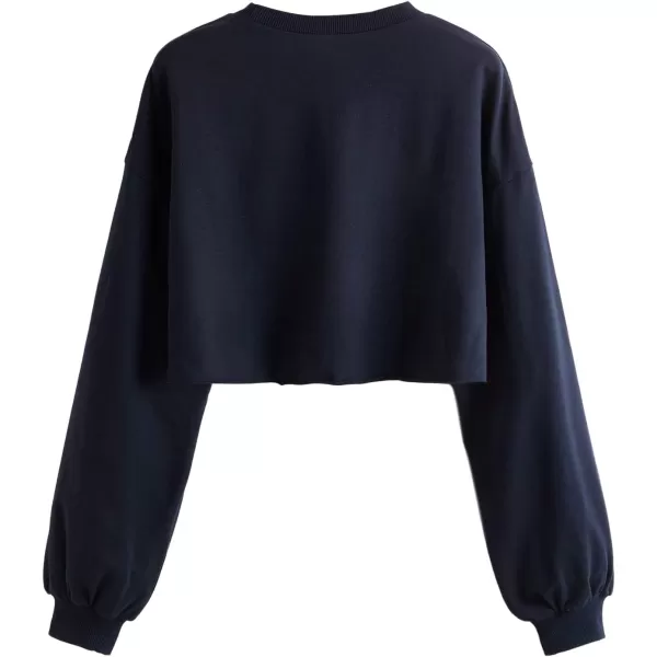 SweatyRocks Women's Casual Long Sleeve Crew Neck Letter Print Crop Top Sweatshirt
