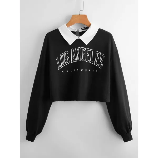 SweatyRocks Women's Casual Long Sleeve Crew Neck Letter Print Crop Top Sweatshirt