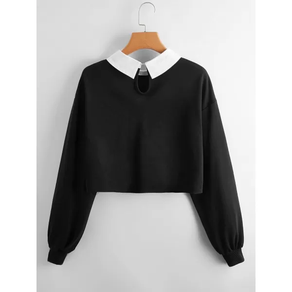 SweatyRocks Women's Casual Long Sleeve Crew Neck Letter Print Crop Top Sweatshirt