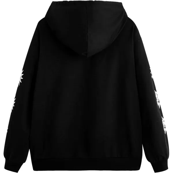 SweatyRocks Women's Casual Long Sleeve Graphic Drawstring Hooded Sweatshirt Tops with Pocket
