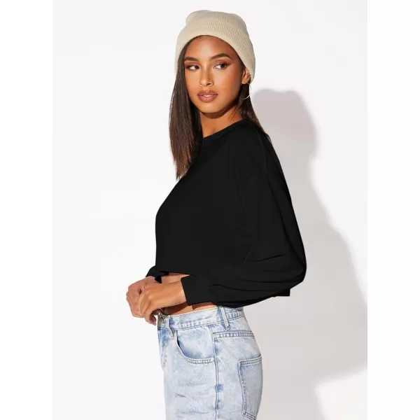 SweatyRocks Women's Casual Long Sleeve Raw Hem Pullover Crop Tops Sweatshirts