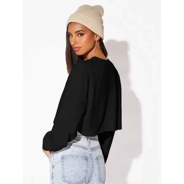 SweatyRocks Women's Casual Long Sleeve Raw Hem Pullover Crop Tops Sweatshirts
