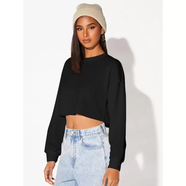 SweatyRocks Women's Casual Long Sleeve Raw Hem Pullover Crop Tops Sweatshirts