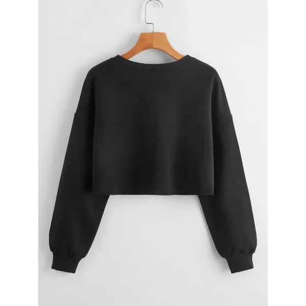 SweatyRocks Women's Casual Long Sleeve Raw Hem Pullover Crop Tops Sweatshirts
