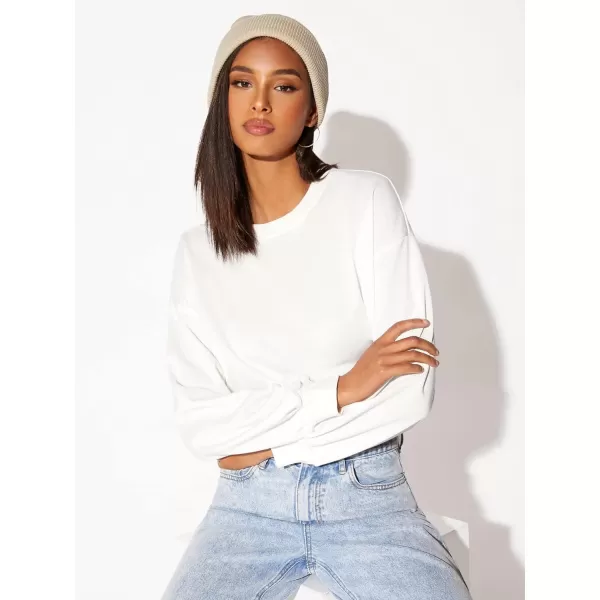 SweatyRocks Women's Casual Long Sleeve Raw Hem Pullover Crop Tops Sweatshirts