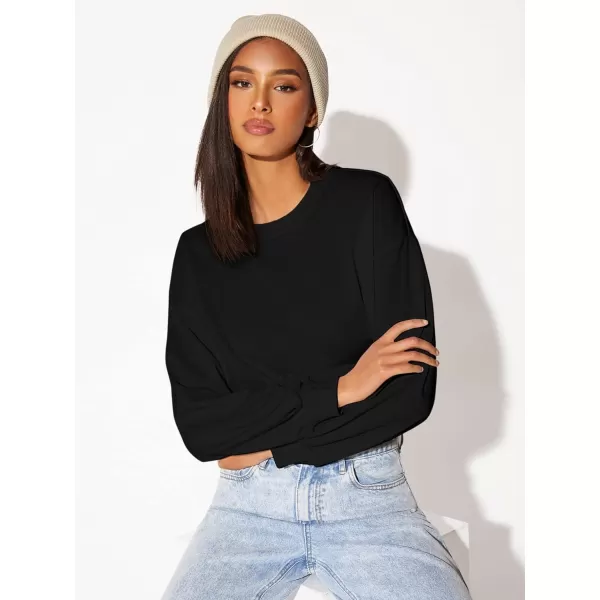 SweatyRocks Women's Casual Long Sleeve Raw Hem Pullover Crop Tops Sweatshirts