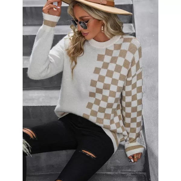 SweatyRocks Women's Casual Long Sleeve Round Neck Top Drop Shoulder Pattern Cable Knit Pullover Sweater
