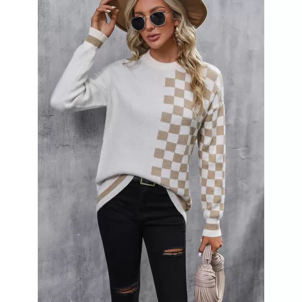 SweatyRocks Women's Casual Long Sleeve Round Neck Top Drop Shoulder Pattern Cable Knit Pullover Sweater