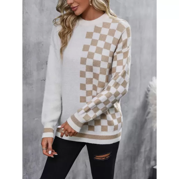 SweatyRocks Women's Casual Long Sleeve Round Neck Top Drop Shoulder Pattern Cable Knit Pullover Sweater