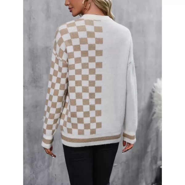 SweatyRocks Women's Casual Long Sleeve Round Neck Top Drop Shoulder Pattern Cable Knit Pullover Sweater