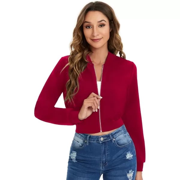 SweatyRocks Women's Casual Long Sleeve Solid Zip Up Coat Crop Bomber Jacket