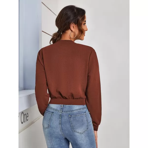 SweatyRocks Women's Casual Long Sleeve Solid Zip Up Coat Crop Bomber Jacket