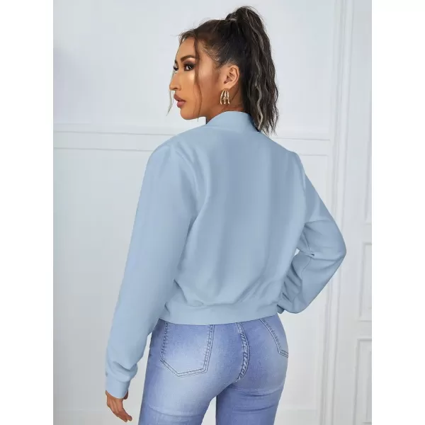 SweatyRocks Women's Casual Long Sleeve Solid Zip Up Coat Crop Bomber Jacket