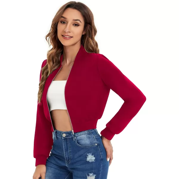 SweatyRocks Women's Casual Long Sleeve Solid Zip Up Coat Crop Bomber Jacket