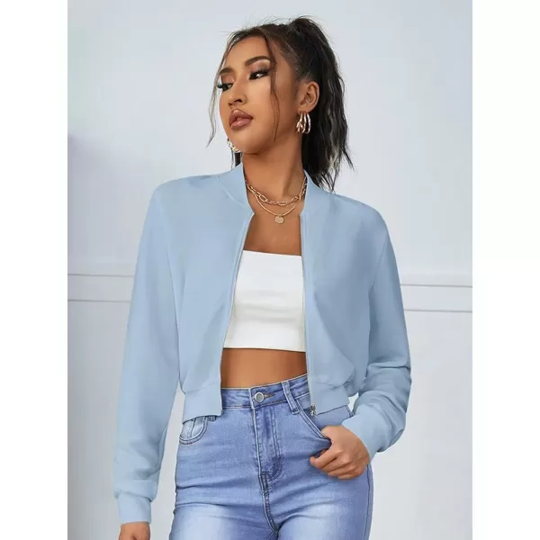 SweatyRocks Women's Casual Long Sleeve Solid Zip Up Coat Crop Bomber Jacket