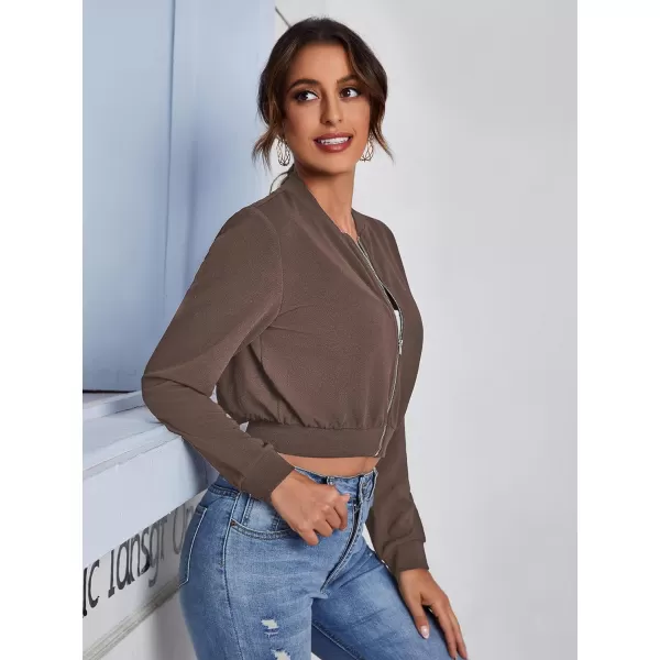 SweatyRocks Women's Casual Long Sleeve Solid Zip Up Coat Crop Bomber Jacket