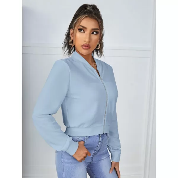 SweatyRocks Women's Casual Long Sleeve Solid Zip Up Coat Crop Bomber Jacket