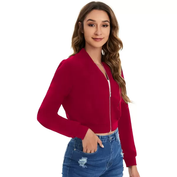 SweatyRocks Women's Casual Long Sleeve Solid Zip Up Coat Crop Bomber Jacket