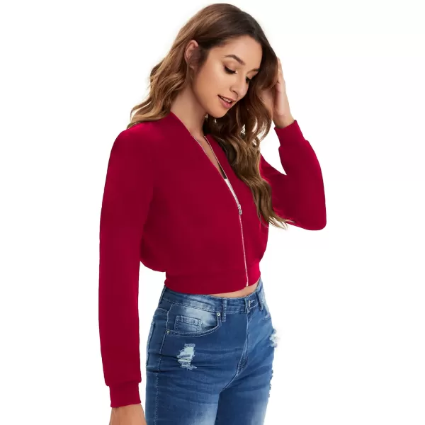 SweatyRocks Women's Casual Long Sleeve Solid Zip Up Coat Crop Bomber Jacket