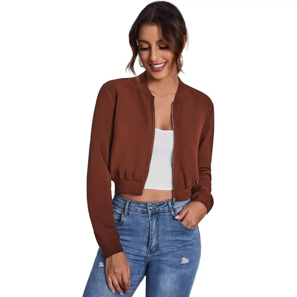 SweatyRocks Women's Casual Long Sleeve Solid Zip Up Coat Crop Bomber Jacket