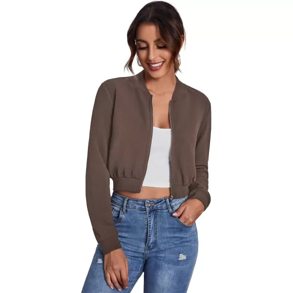 SweatyRocks Women's Casual Long Sleeve Solid Zip Up Coat Crop Bomber Jacket