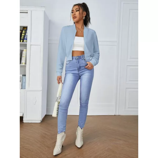 SweatyRocks Women's Casual Long Sleeve Solid Zip Up Coat Crop Bomber Jacket