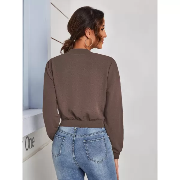 SweatyRocks Women's Casual Long Sleeve Solid Zip Up Coat Crop Bomber Jacket
