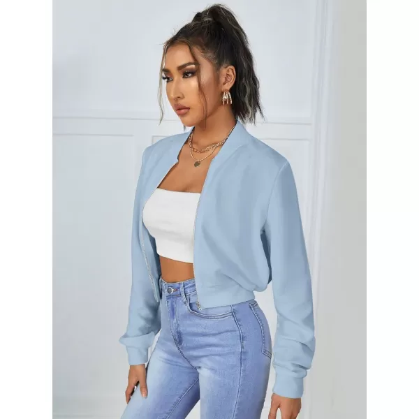 SweatyRocks Women's Casual Long Sleeve Solid Zip Up Coat Crop Bomber Jacket
