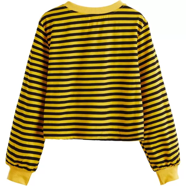 SweatyRocks Women's Casual Long Sleeve Striped Cropped T-Shirt Casual Crop Tee Top