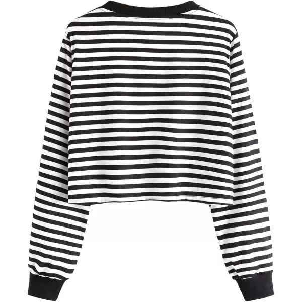 SweatyRocks Women's Casual Long Sleeve Striped Cropped T-Shirt Casual Crop Tee Top