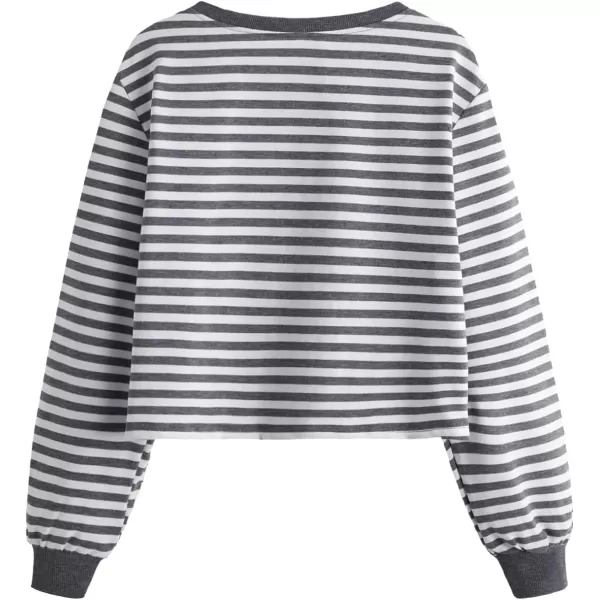 SweatyRocks Women's Casual Long Sleeve Striped Cropped T-Shirt Casual Crop Tee Top