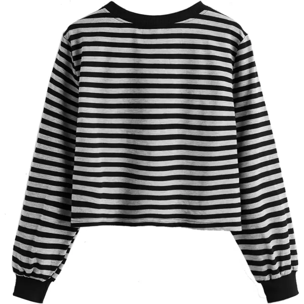 SweatyRocks Women's Casual Long Sleeve Striped Cropped T-Shirt Casual Crop Tee Top