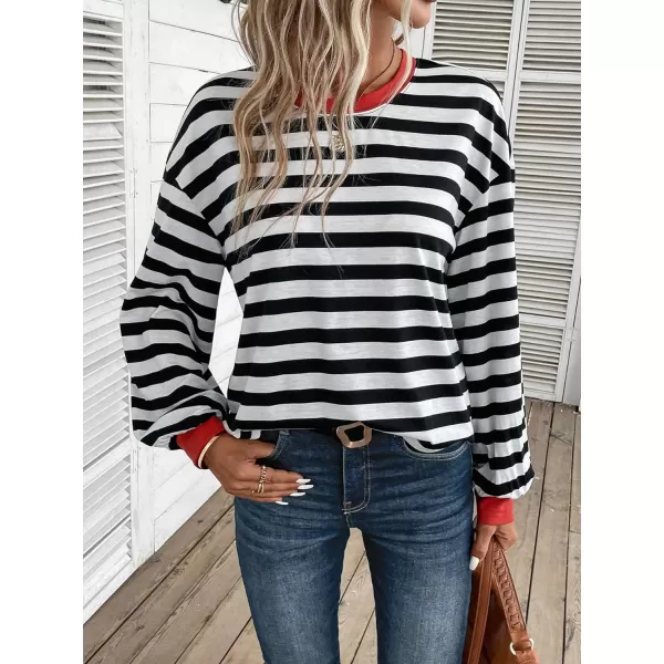 SweatyRocks Women's Casual Long Sleeve Striped Cropped T-Shirt Casual Crop Tee Top