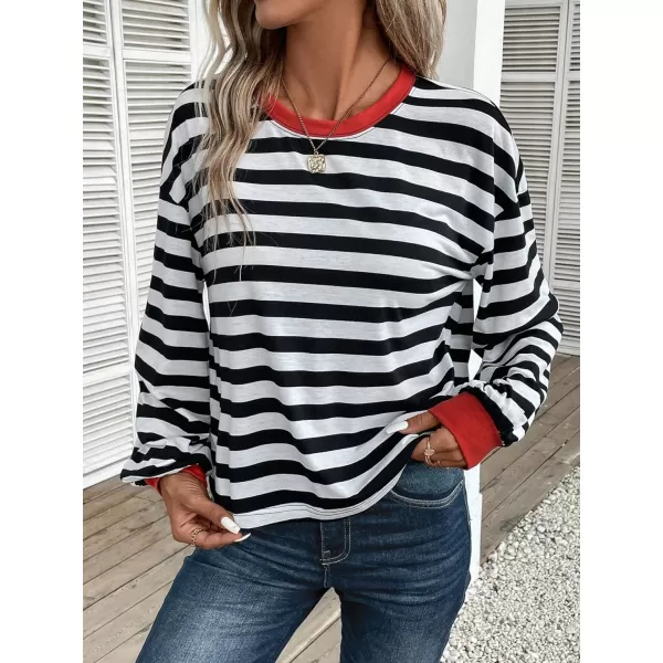 SweatyRocks Women's Casual Long Sleeve Striped Cropped T-Shirt Casual Crop Tee Top