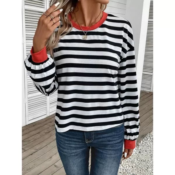 SweatyRocks Women's Casual Long Sleeve Striped Cropped T-Shirt Casual Crop Tee Top