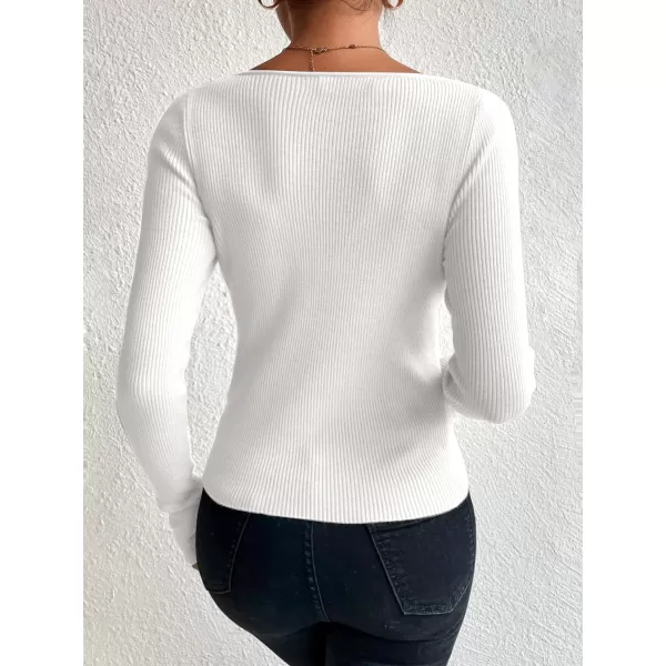 SweatyRocks Women's Casual Long Sleeve Sweetheart Neck Ribbed Knit Top Slim Fit Pullover Sweater