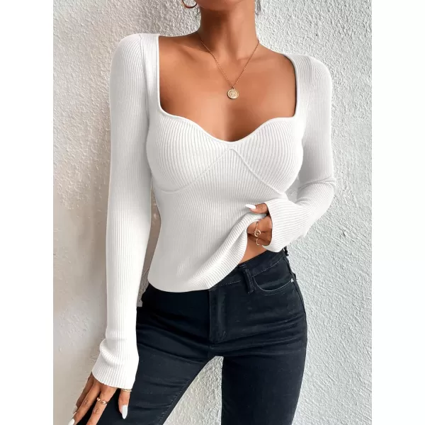 SweatyRocks Women's Casual Long Sleeve Sweetheart Neck Ribbed Knit Top Slim Fit Pullover Sweater