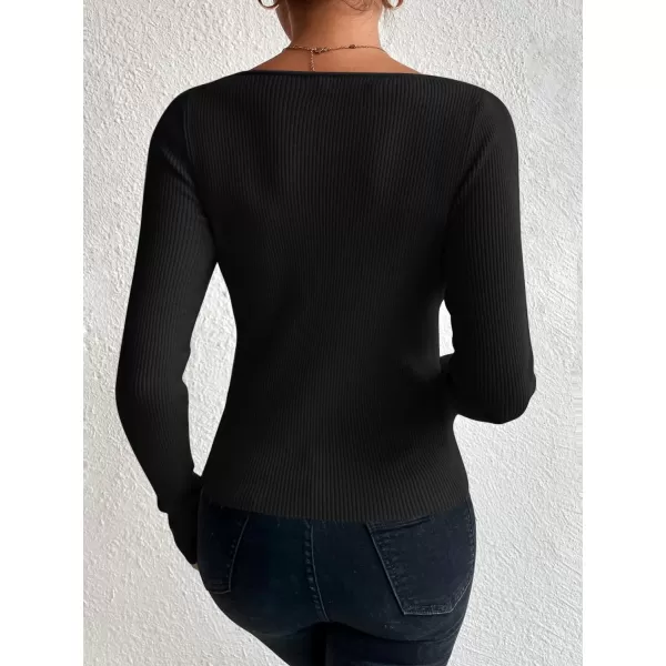 SweatyRocks Women's Casual Long Sleeve Sweetheart Neck Ribbed Knit Top Slim Fit Pullover Sweater