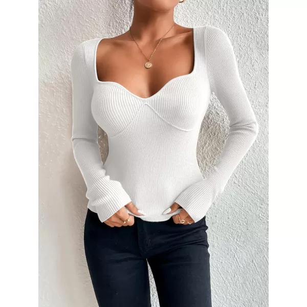 SweatyRocks Women's Casual Long Sleeve Sweetheart Neck Ribbed Knit Top Slim Fit Pullover Sweater