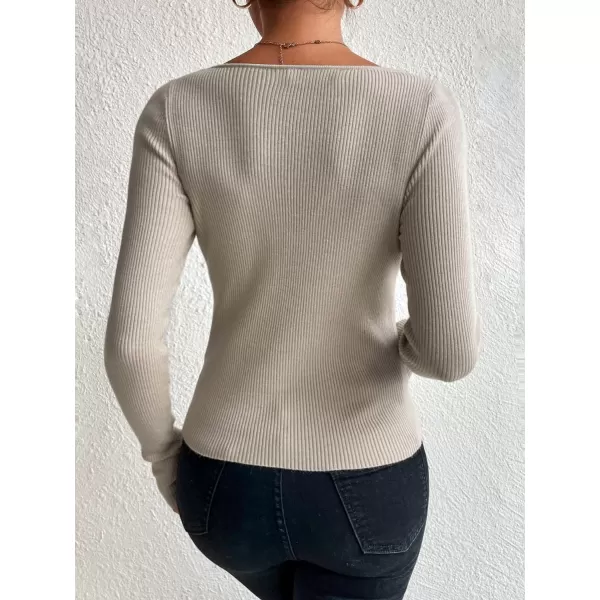 SweatyRocks Women's Casual Long Sleeve Sweetheart Neck Ribbed Knit Top Slim Fit Pullover Sweater